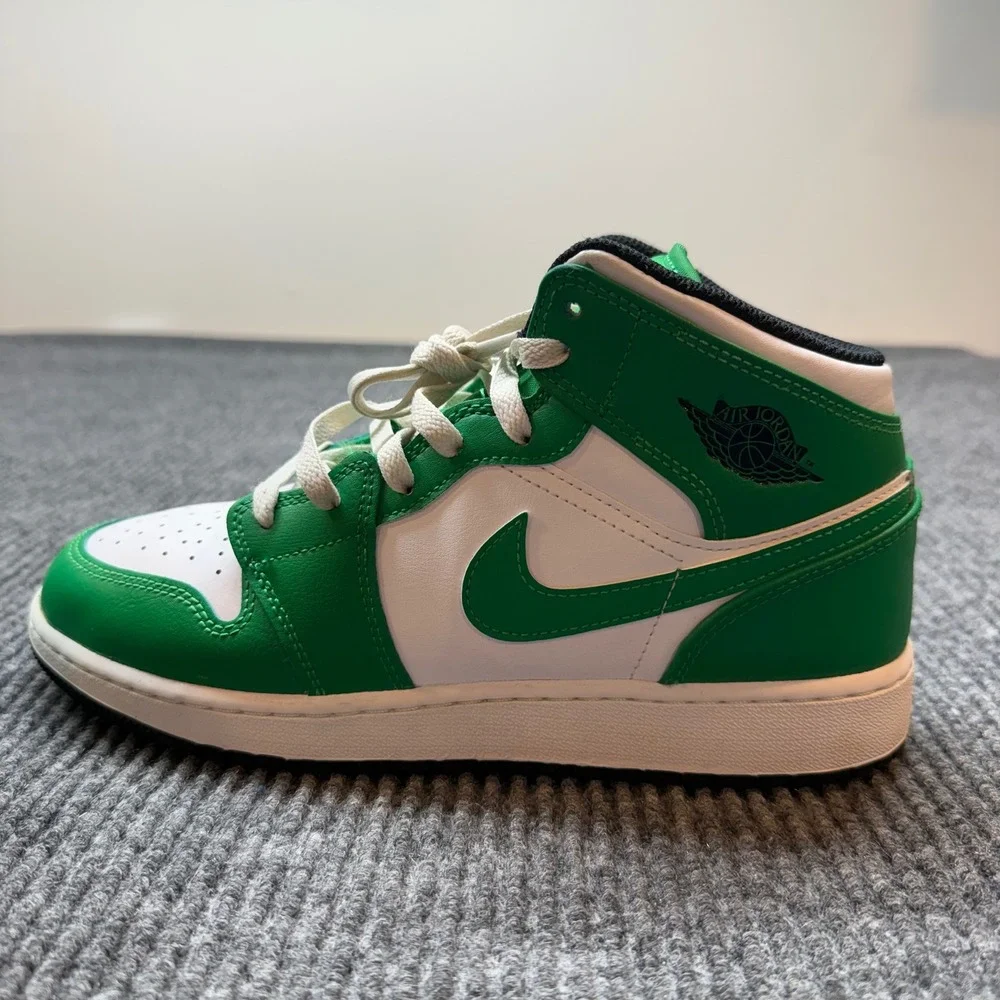 Nike Air Jordan 1 Mid Lucky Green White Sneakers Youth 6.5Y Retro Basketball